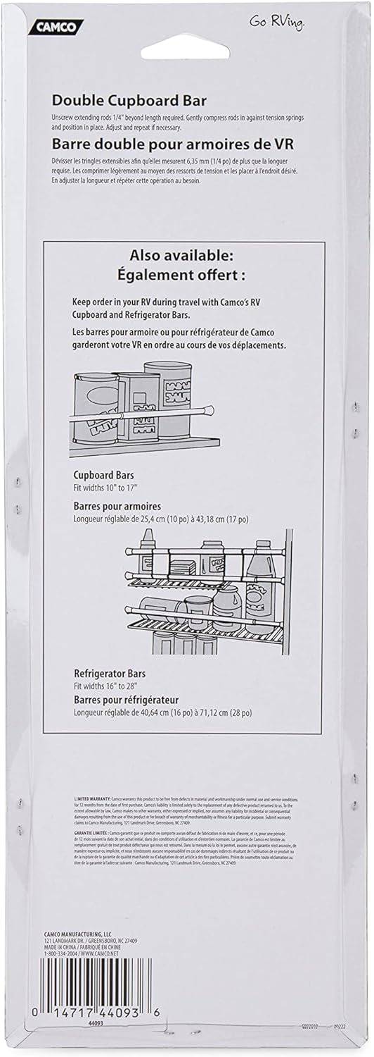 BARRES POUR ARMOIRE DOUBLE (10’’ À 17’’) - 946